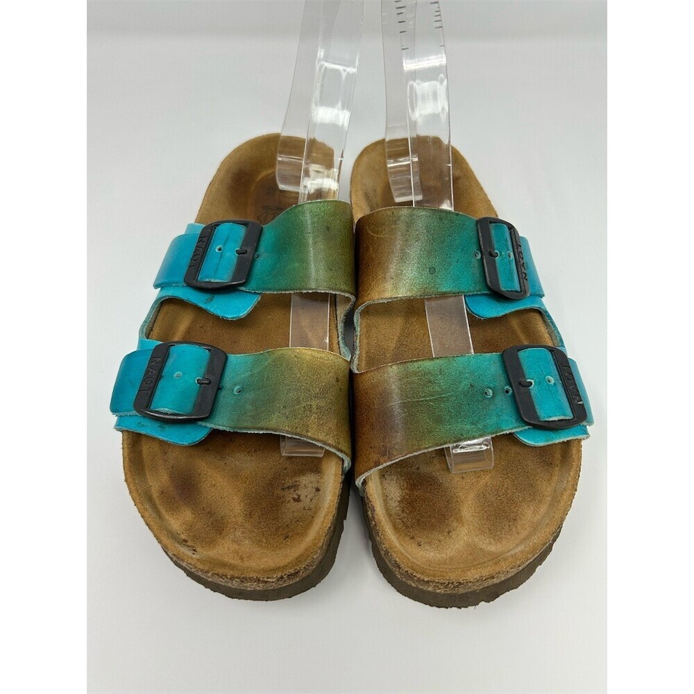 NAOT Slide Sandals Teal Blue Two Strap Cork Footbed Buckle Comfort Size 39 - Picture 5 of 10